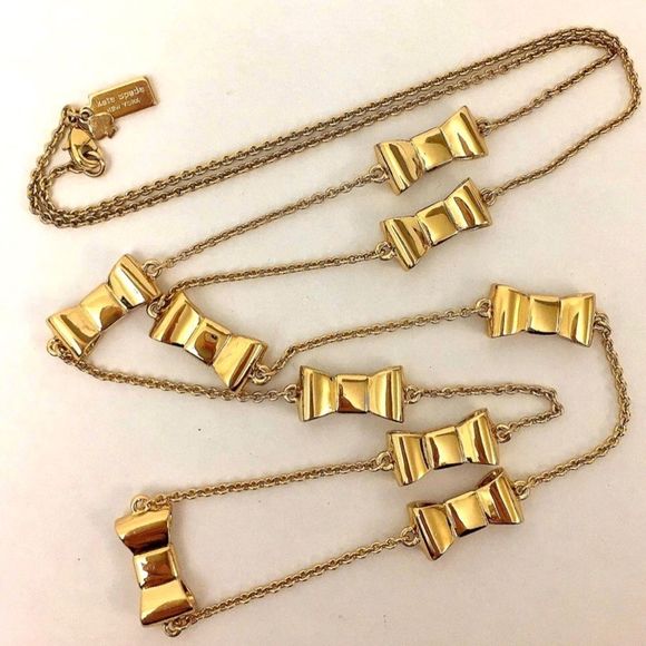 KATE SPADE Gold Tone Gold Enamel Bow Long Necklace - Picture 8 of 14